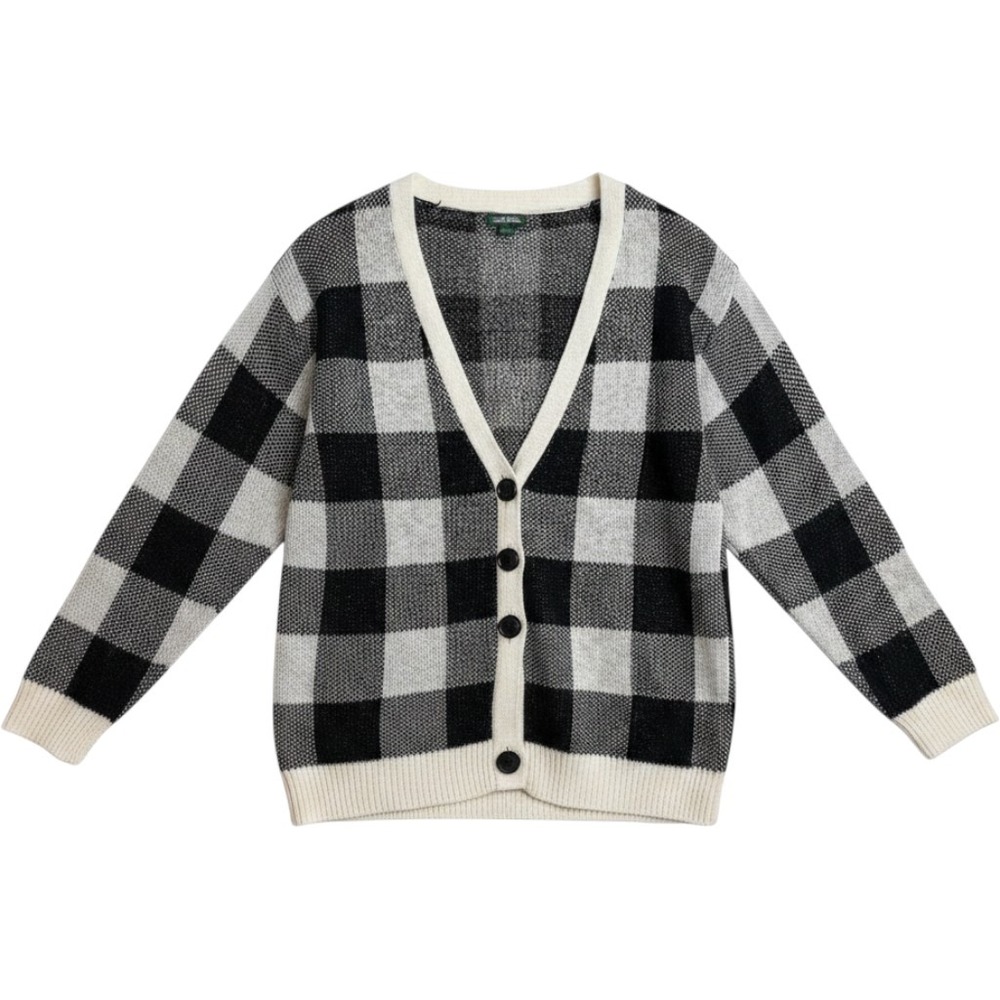 Buffalo Plaid Cardigan S Womens Wild Fable‎ Black White Knit Hipster Preppy Punk